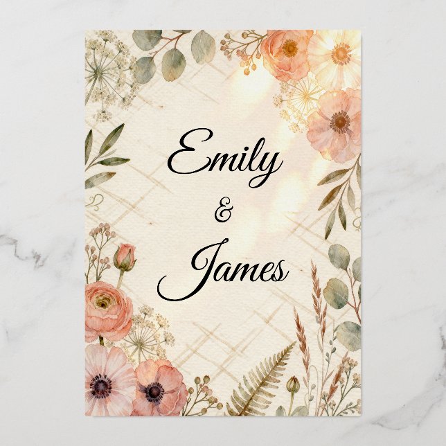 Faire-part de mariage aquarelle boho Emily & James (Recto)