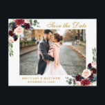 Faire-part de mariage aquarelle bordeaux bleu flor<br><div class="desc">Carton d'invitation de fiançailles aquarelle florale bordeaux bleu</div>