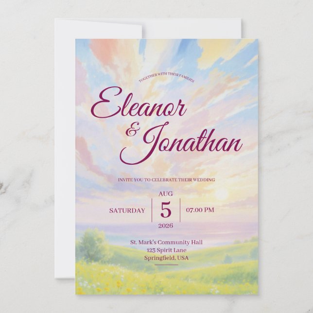 Faire-part de mariage aquarelle coucher de soleil (Dos)