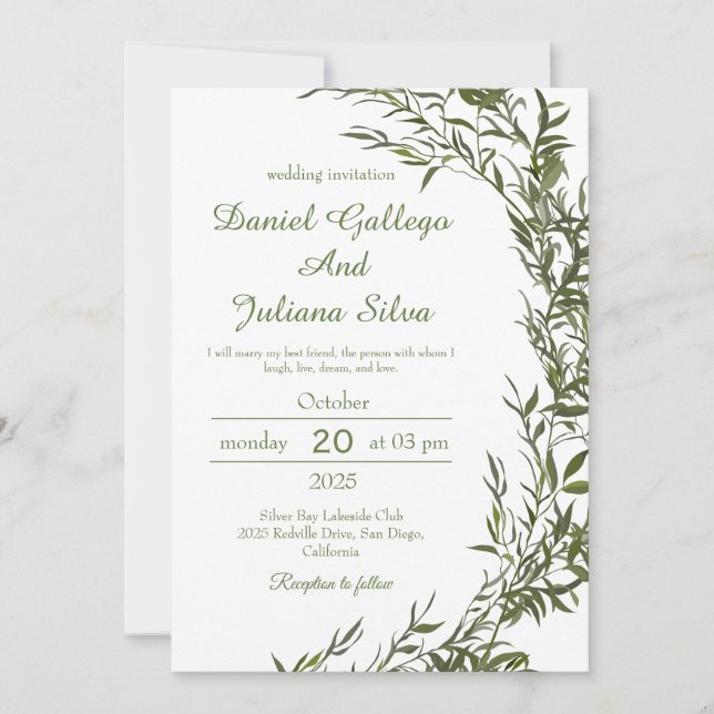 Faire-part de mariage aquarelle de verdure (Devant)