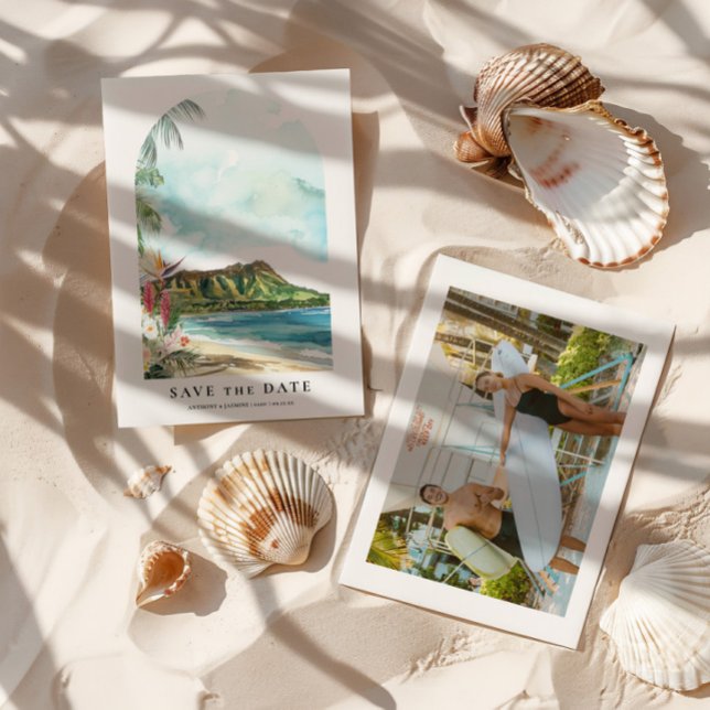 Faire-part de mariage aquarelle d'Oahu (Créateur téléchargé)