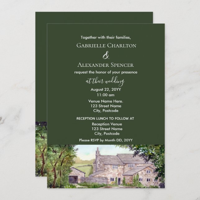 Faire-part de mariage aquarelle du pont de pierre (Devant / Derrière)