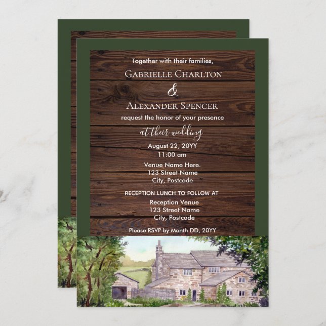 Faire-part de mariage aquarelle du pont de pierre (Devant / Derrière)