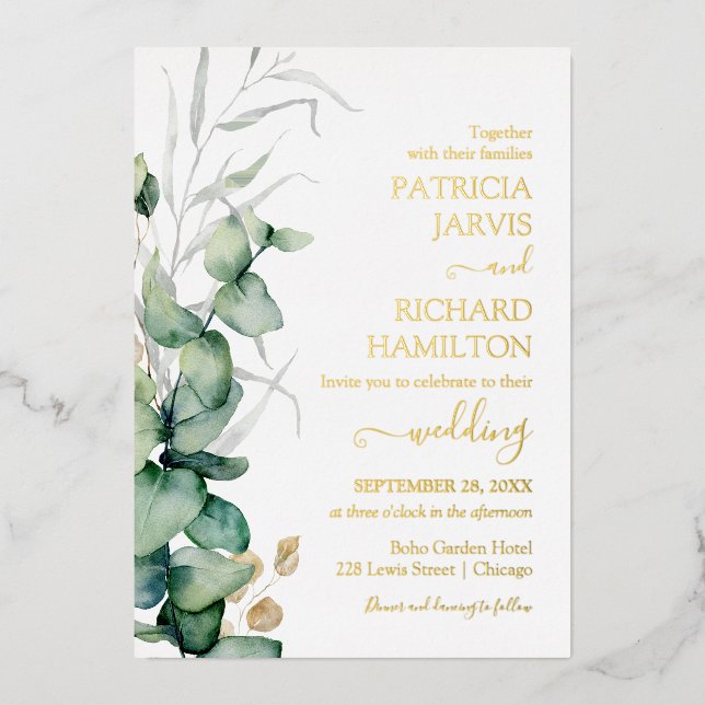 Faire-part de mariage aquarelle Eucalyptus verdure (Recto)