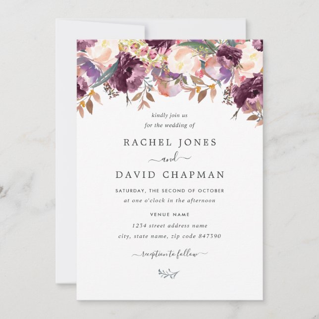 Faire-part de mariage aquarelle Fleur sauvage viol (Devant)