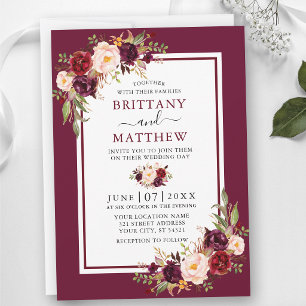 Faire-part de mariage aquarelle florale bordeaux