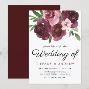 Faire-part de mariage aquarelle florale Bourgogne
