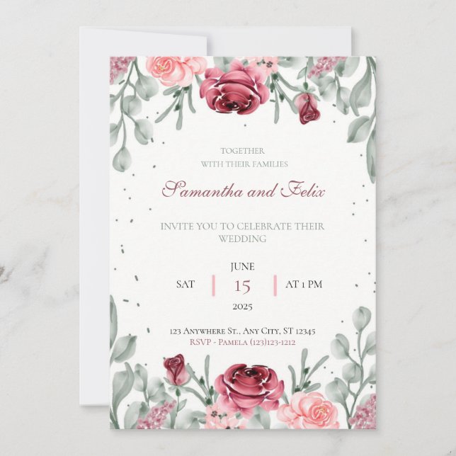 Faire-part de mariage aquarelle florale luxuriante (Devant)