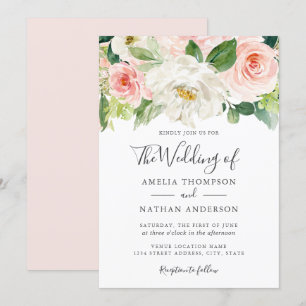 Faire-part de mariage aquarelle florale rose pâle