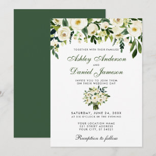 Faire-part de mariage aquarelle florale vert blanc