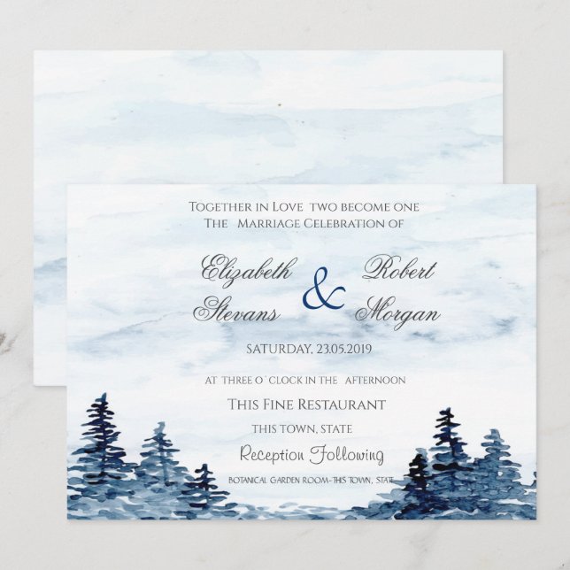 Faire-part de mariage aquarelle forêt (Devant / Derrière)