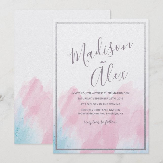 Faire-part de mariage aquarelle pastel (Devant / Derrière)