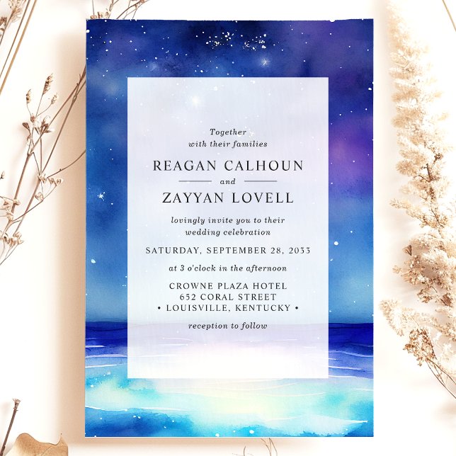 Faire-part de mariage aquarelle paysage marin étoi (Créateur téléchargé)