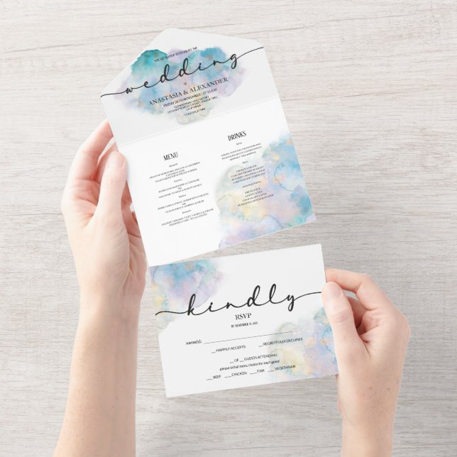 Faire-part de mariage aquarelle/rsvp/menu.  (Déchirure)