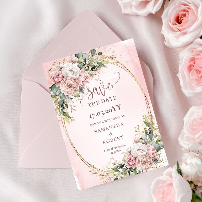 Faire-part de mariage aquarelle rustique rose poud (Rustic Watercolor Dusty Pink Floral Save The Date)
