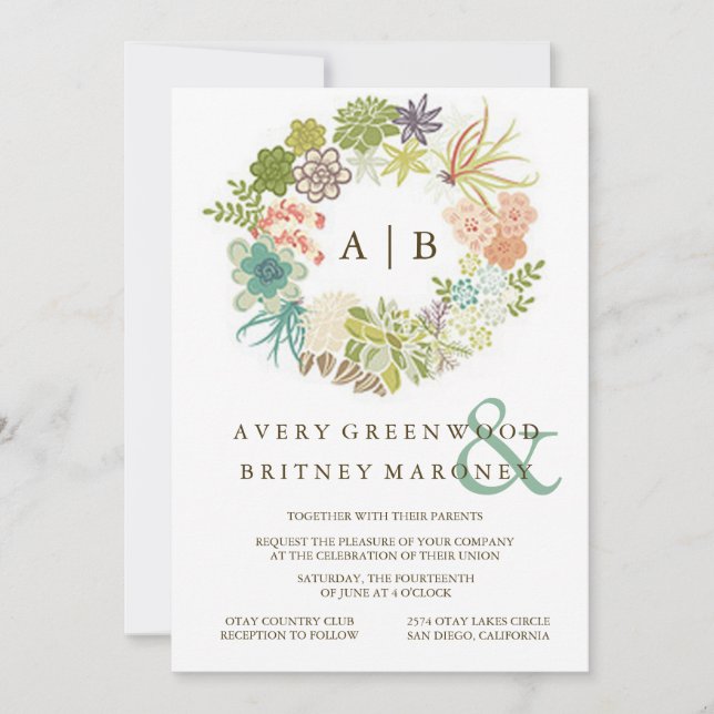 Faire-part de mariage Aquarelle Succulente (Devant)