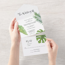 Faire-part de mariage aquarelle tropical tout-en-u
