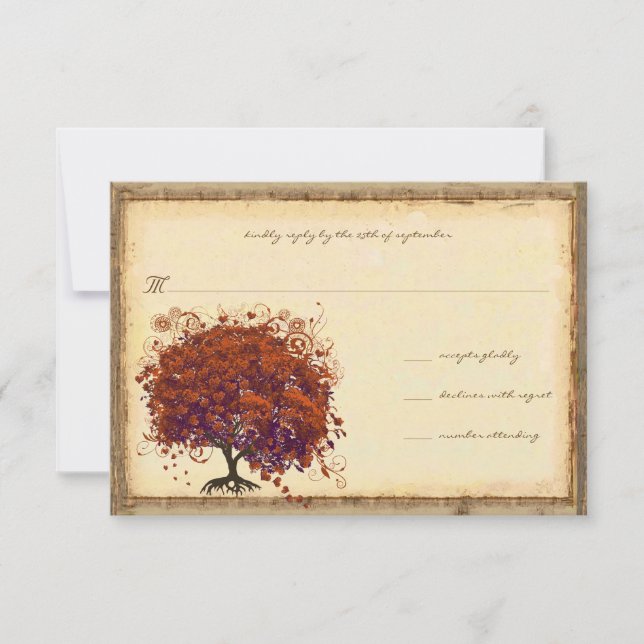 Faire-part de mariage Arbre à coeur en prune corai (Devant)