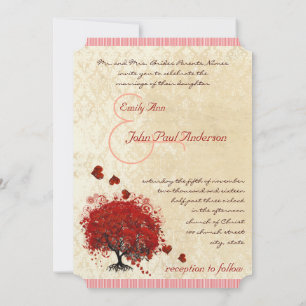 Faire-part de mariage Arbre à cœur rouge qui tombe