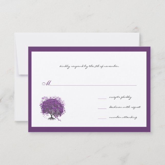 Faire-part de mariage Arbre à feuilles Cœur Pourpr (Devant)