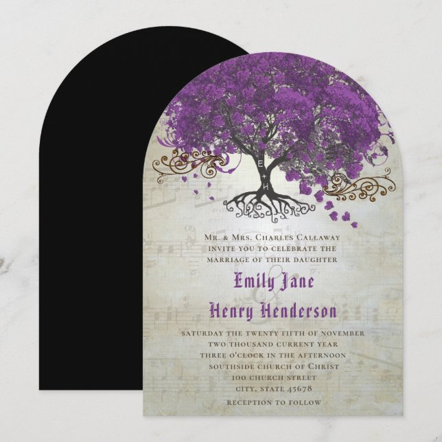 Faire-part de mariage Arbre à feuilles de coeur vi (Devant / Derrière)