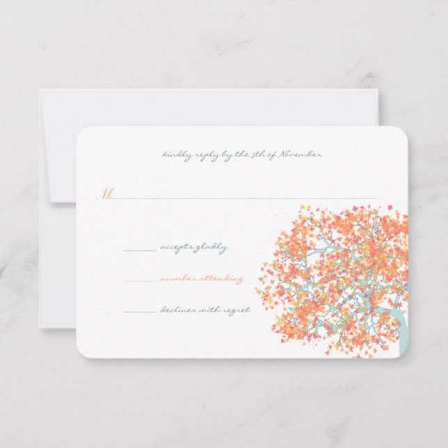 Faire-part de mariage Arbre AQUA Feuilles de corai (Devant)