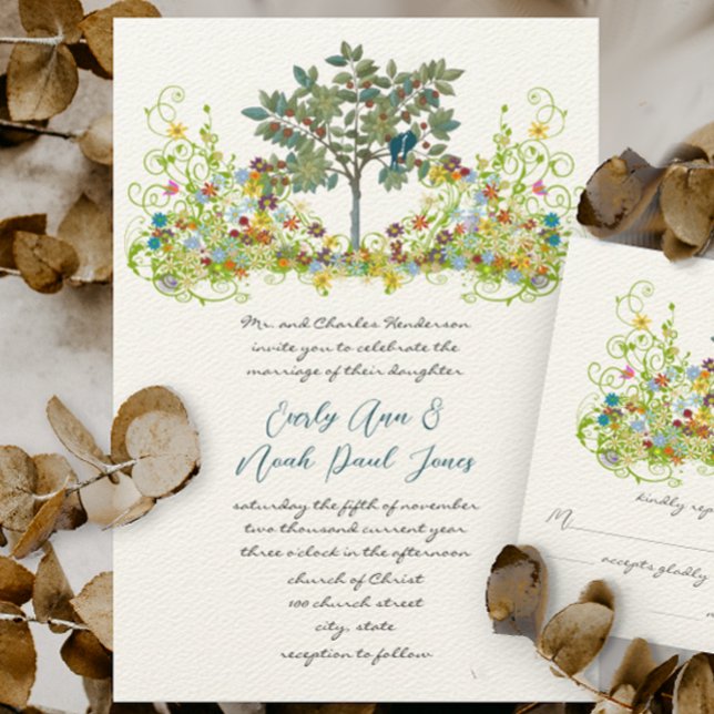 Faire-part de mariage Arbre aux oiseaux d'amour Fl (Créateur téléchargé)