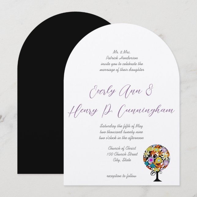 Faire-part de mariage Arbre d'Amour Fleur Fantaisi (Devant / Derrière)