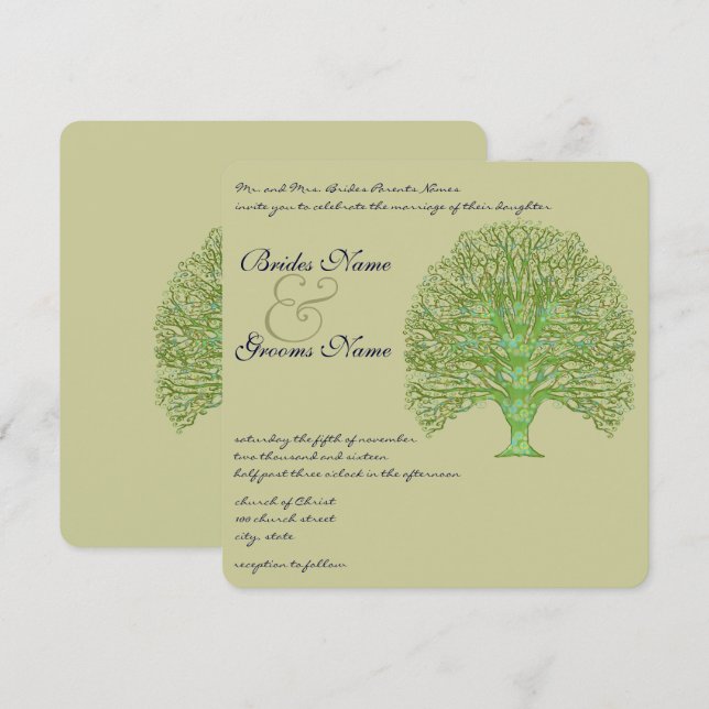 Faire-part de mariage Arbre d'amour Tourbillon Ver (Devant / Derrière)