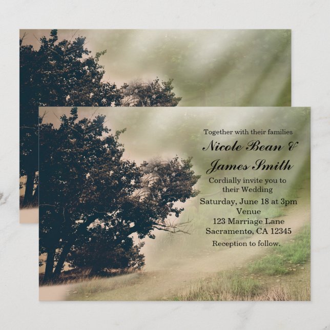 Faire-part de mariage arbre et route de campagne r (Devant / Derrière)