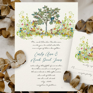Faire-part de mariage Arbre Inséparables de fleurs