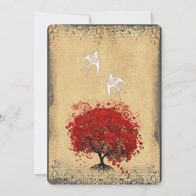 Faire-part de mariage Arbre Rouge Feuille de Colom (Devant)
