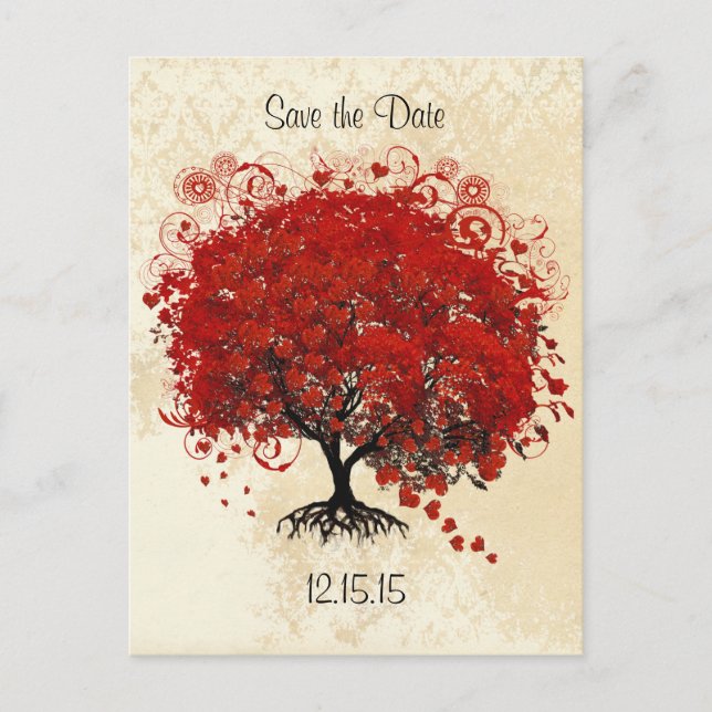 Faire-part de mariage Arbre Rouge Save The Date (Devant)