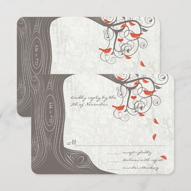 Faire-part de mariage Arbres Bois Flotté Corail Oi (Devant / Derrière)