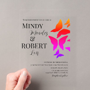 Faire-part de mariage arc-en-ciel Script Papillons