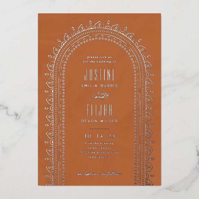 Faire-part de mariage Arche Ornate Phuile - Tan (Recto)