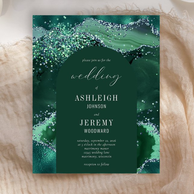 Faire-part de mariage arche pailleté vert émeraude (Créateur téléchargé)