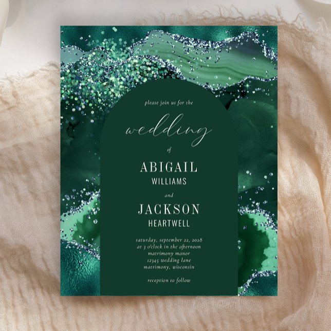Faire-part de mariage arche pailleté vert émeraude (Créateur téléchargé)
