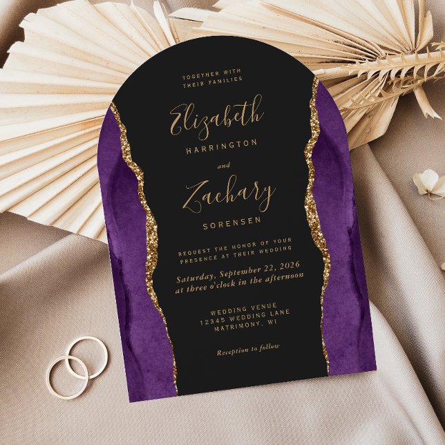 Faire-part de mariage Arche Sombre Agate Or Violet (Créateur téléchargé)
