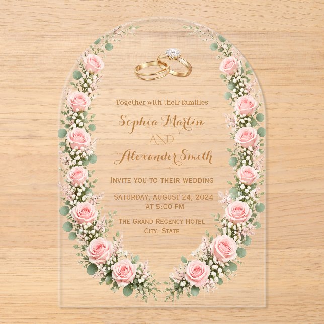 Faire-part de mariage Arche Transparente avec Rose (Recto)