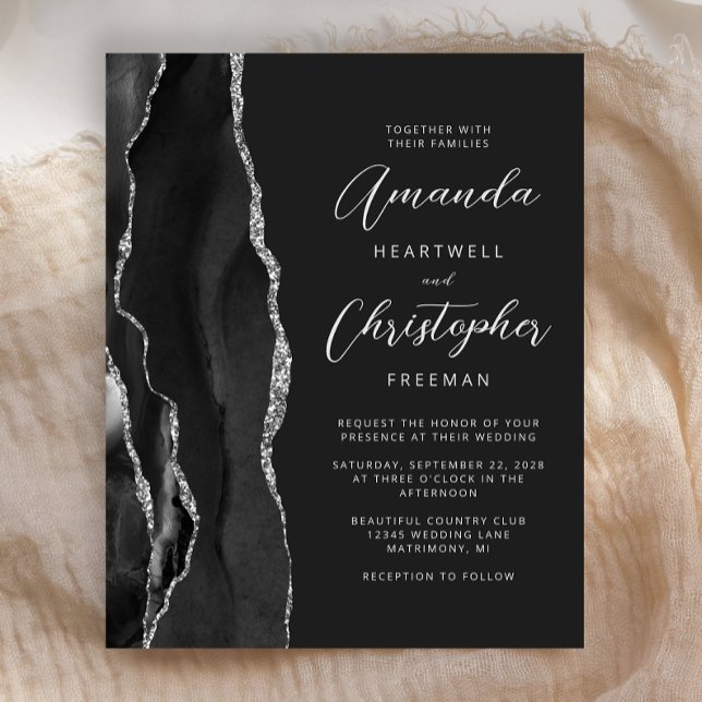 Faire-part de mariage ardoise à agate argenté pas  (Créateur téléchargé)
