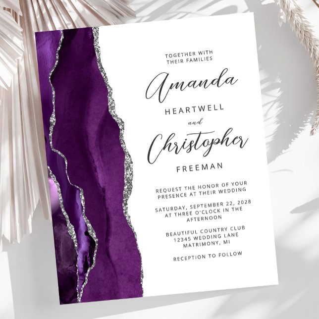 Faire-part de mariage argent Agate Violet Budget (Créateur téléchargé)