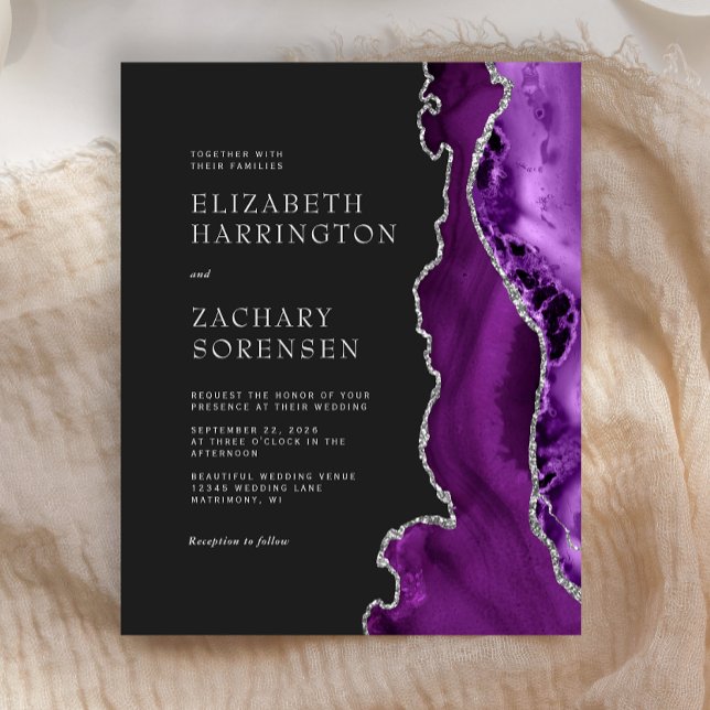 Faire-part de mariage argent Agate Violet Budget (Créateur téléchargé)