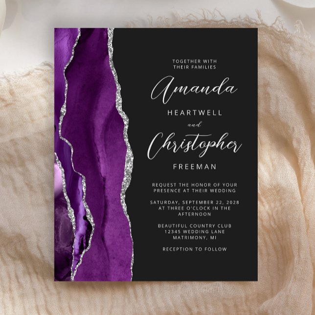Faire-part de mariage argent agate violet budget f (Créateur téléchargé)