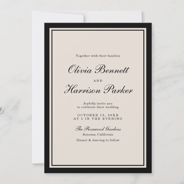 Faire-part de mariage argent ancien noir classique (Devant)