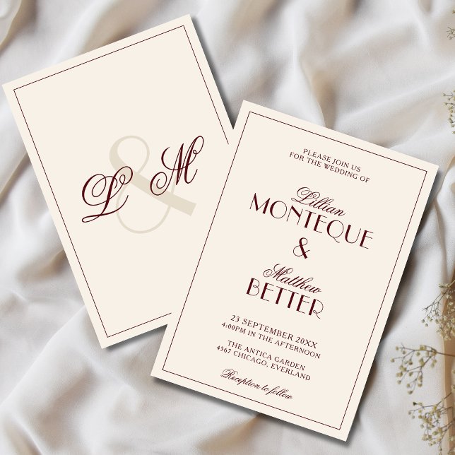 Faire-part de mariage argent discret initial cadre (Créateur téléchargé)