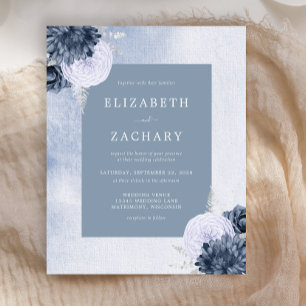 Faire-part de mariage argent et bleu poussiéreux d
