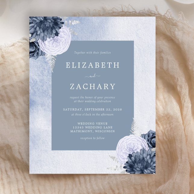 Faire-part de mariage argent et bleu poussiéreux d (Créateur téléchargé)