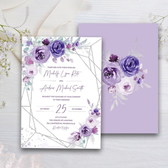 Faire-part de mariage argent et violet (Créateur téléchargé)