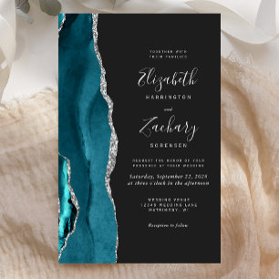 Faire-part de mariage argent sarcelle bleu agate f